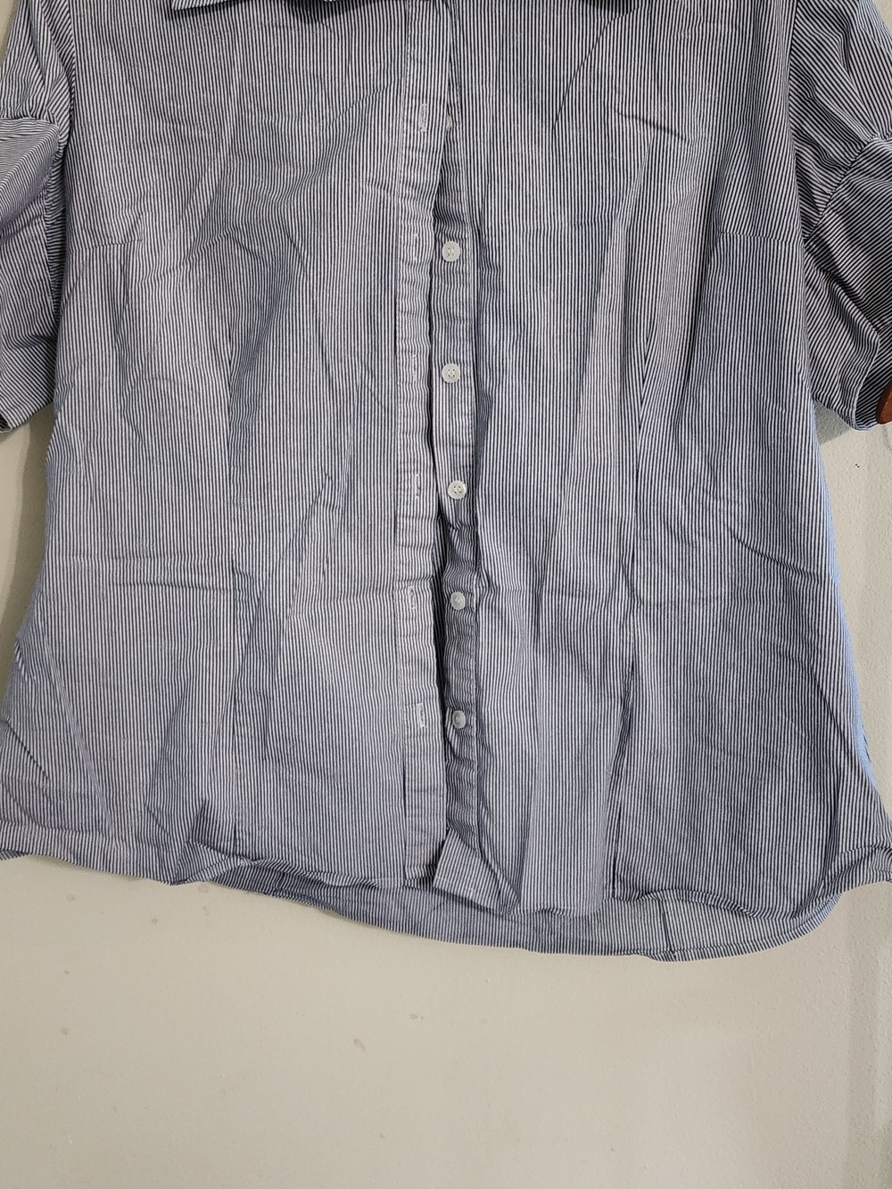 Blue Pinstripe Short-Sleeve Button-Up Shirt